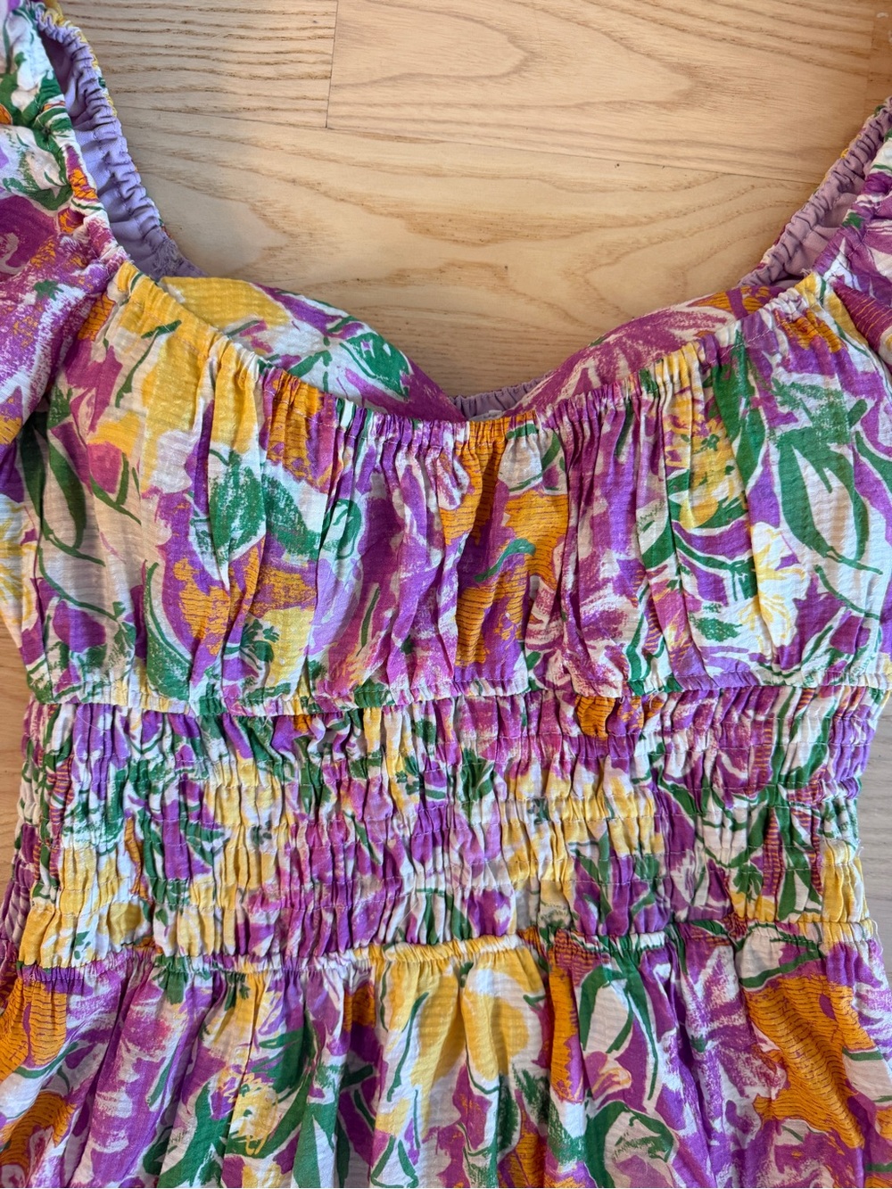 Astr Florentina Floral Puff-Sleeve Midi Dress in Pink, Orange, Yellow and Green - Picture 11 of 14